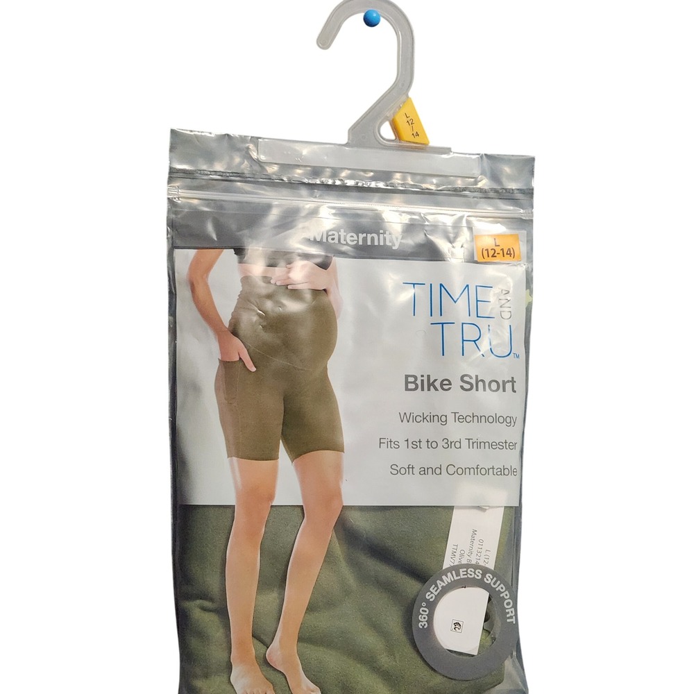 Time and Tru Maternity Bike Shorts Olive Green Seamless Support‎ Large 12-14